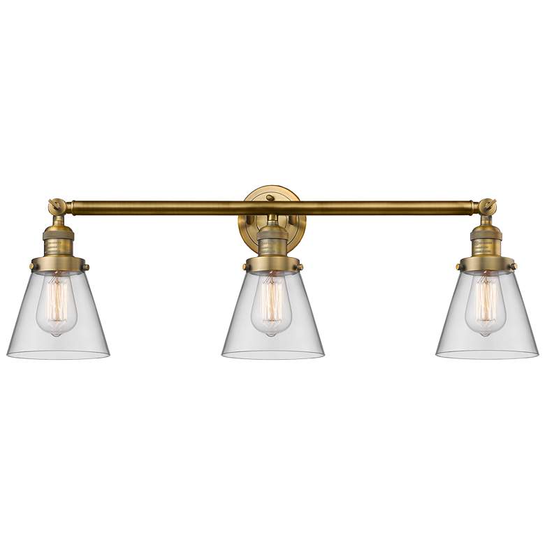 Image 1 Cone 3 Light 30" LED Bath Light - Brushed Brass - Clear Shade