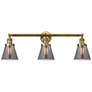 Cone 3 Light 30" LED Bath Light - Brushed Brass - Plated Smoke Shade