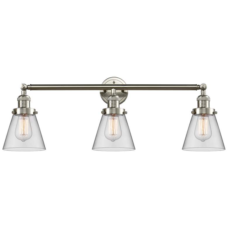 Image 1 Cone 3 Light 30" LED Bath Light - Brushed Satin Nickel - Clear Shade