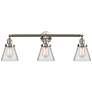 Cone 3 Light 30" LED Bath Light - Brushed Satin Nickel - Clear Shade