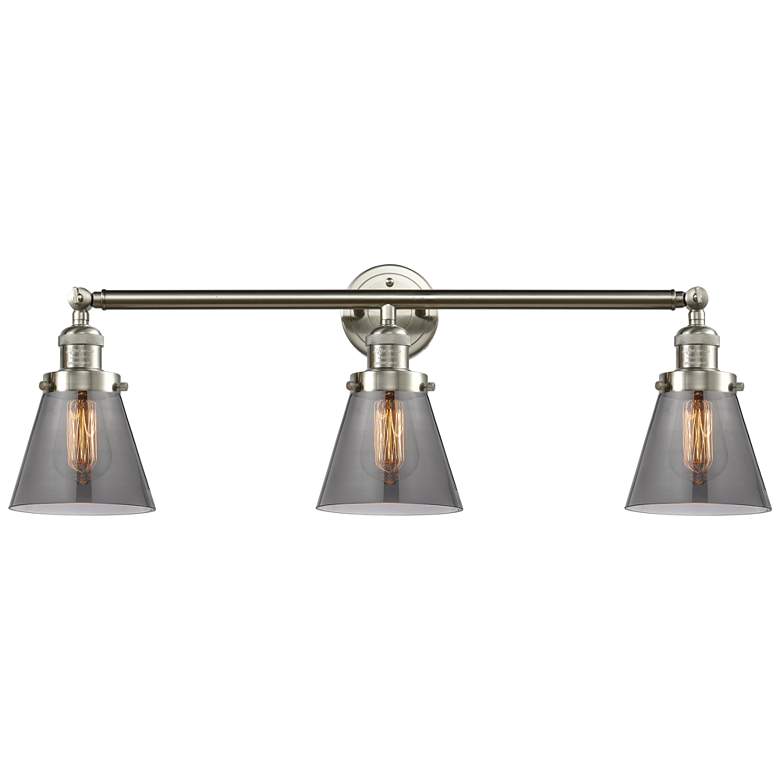 Image 1 Cone 3 Light 30" LED Bath Light - Brushed Satin Nickel - Plated Smoke