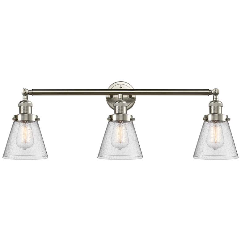 Image 1 Cone 3 Light 30" LED Bath Light - Brushed Satin Nickel - Seedy Shade