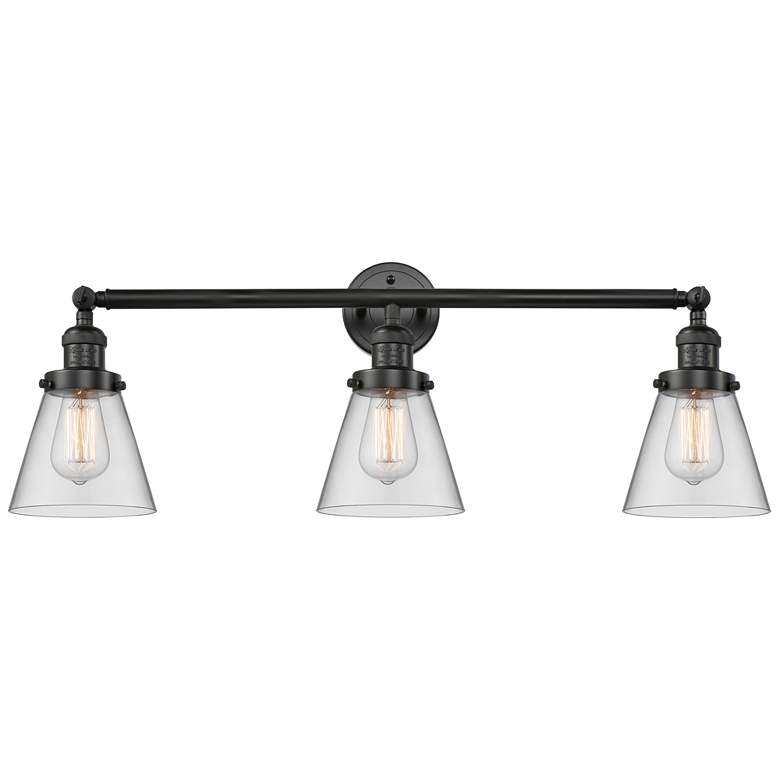 Image 1 Cone 3 Light 30" LED Bath Light - Matte Black - Clear Shade