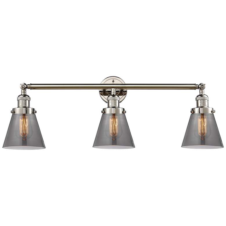 Image 1 Cone 3 Light 30" LED Bath Light - Polished Nickel - Plated Smoke Shade