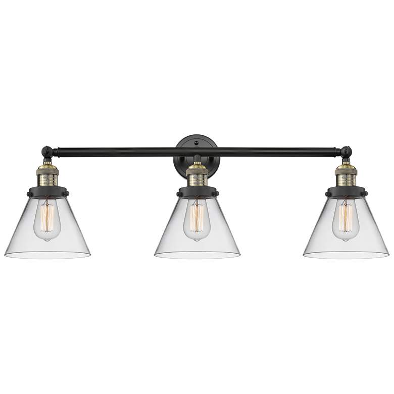 Image 1 Cone 3 Light 32" Bath Light - Black Antique Brass - Clear Shade