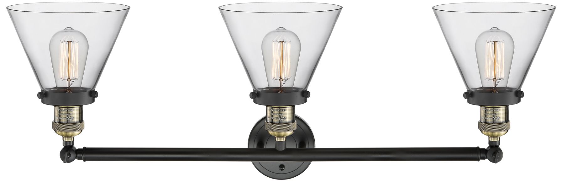 Image 2 Cone 3 Light 32" Bath Light - Black Antique Brass - Clear Shade more views
