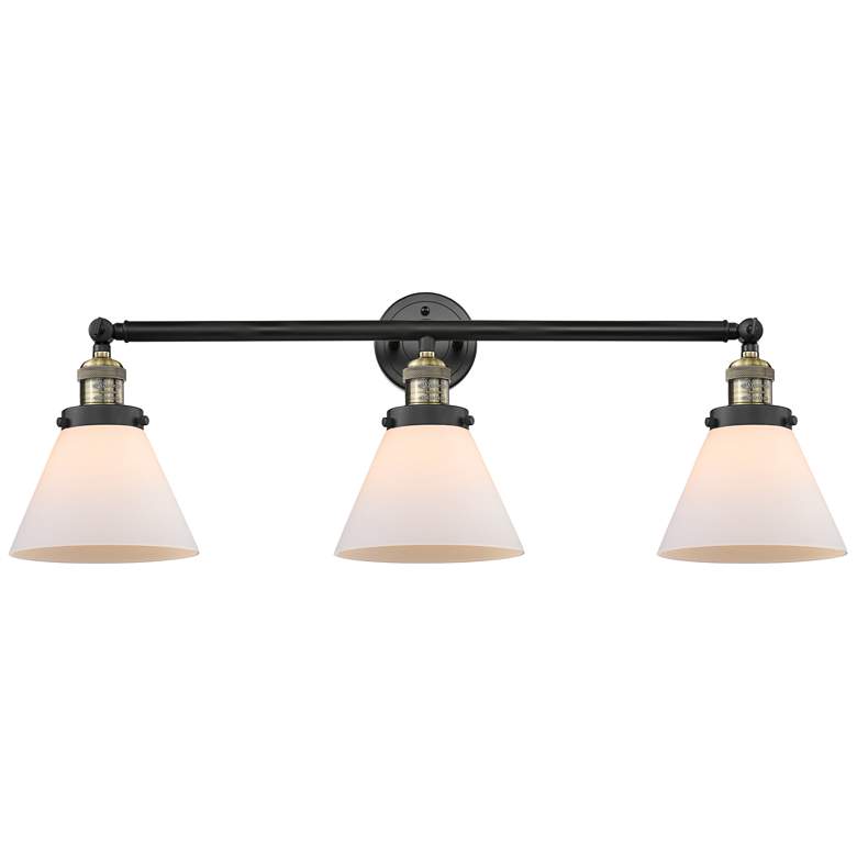 Image 1 Cone 3 Light 32" Bath Light - Black Antique Brass - Matte White Shade