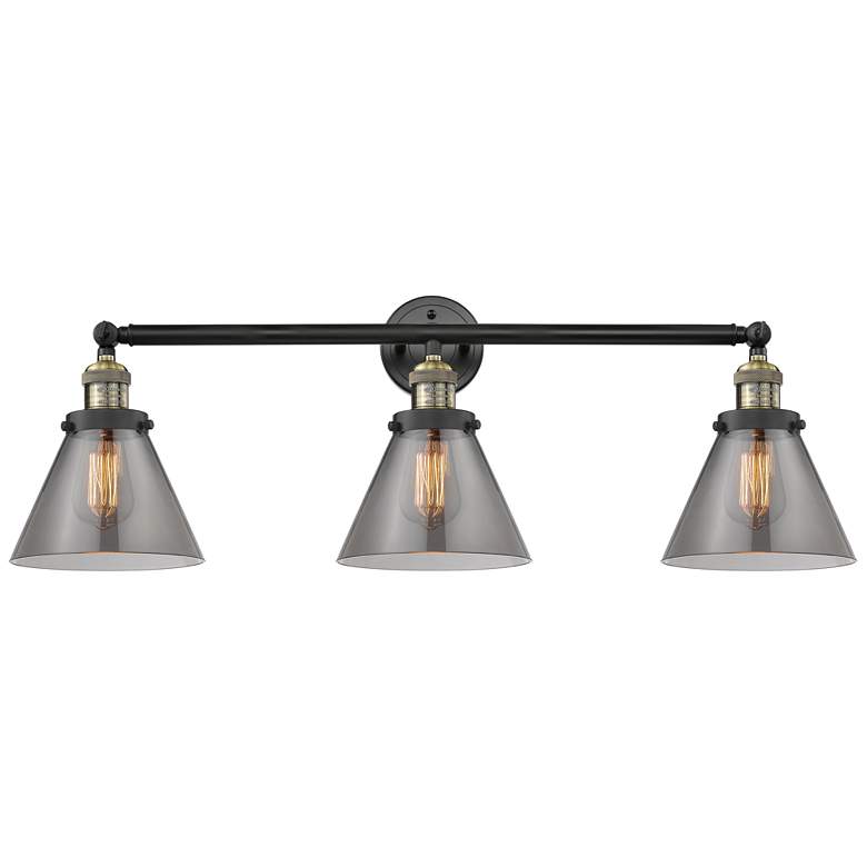 Image 1 Cone 3 Light 32" Bath Light - Black Antique Brass - Plated Smoke Shade