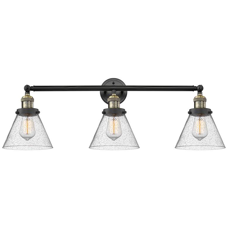 Image 1 Cone 3 Light 32" Bath Light - Black Antique Brass - Seedy Shade