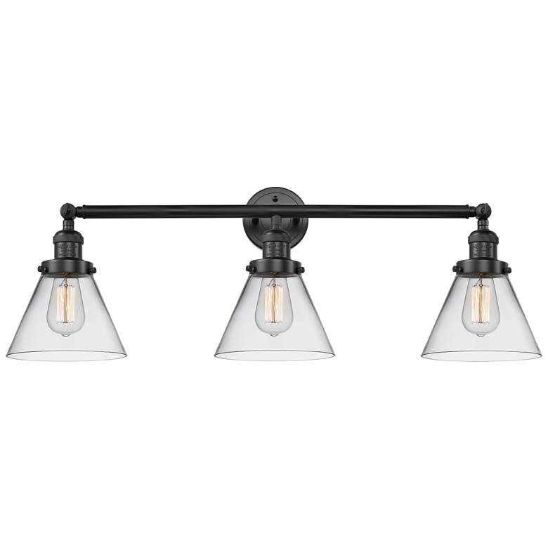 Image 1 Cone 3 Light 32" Bath Light - Matte Black - Clear Shade