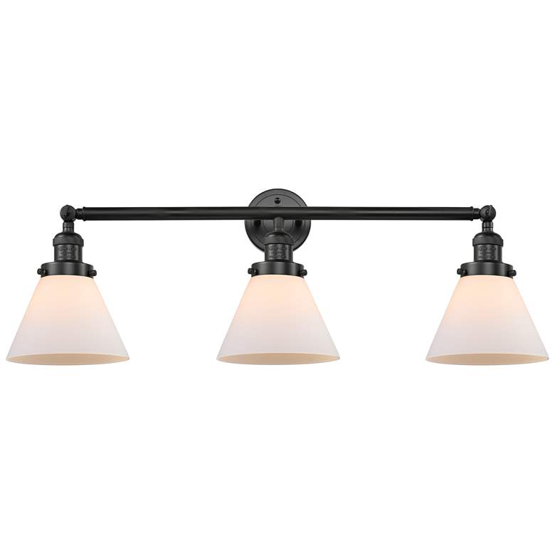 Image 1 Cone 3 Light 32" Bath Light - Matte Black - Matte White Shade