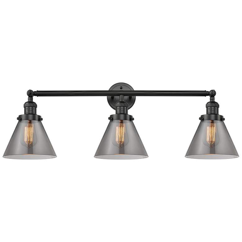 Image 1 Cone 3 Light 32" Bath Light - Matte Black - Plated Smoke Shade
