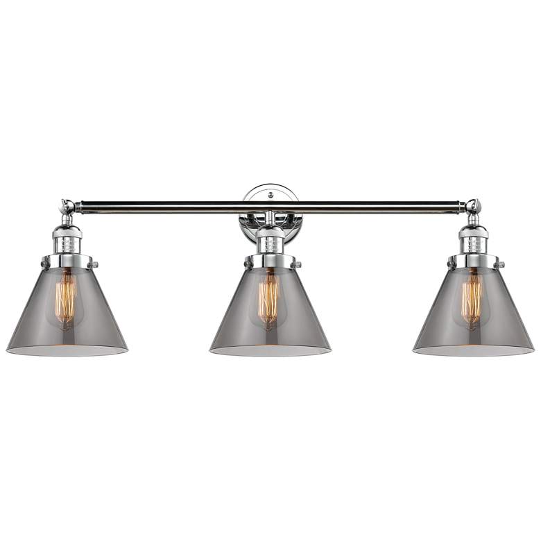 Image 1 Cone 3 Light 32" Bath Light - Polished Chrome - Plated Smoke Shade