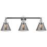 Cone 3 Light 32" Bath Light - Polished Chrome - Plated Smoke Shade