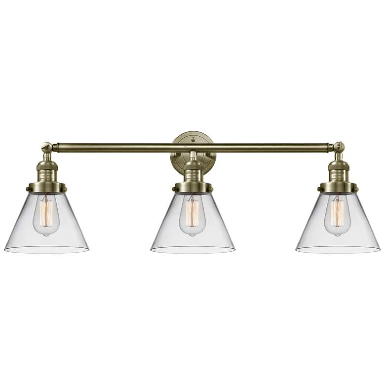 Image 1 Cone 3 Light 32" LED Bath Light - Antique Brass - Clear Shade