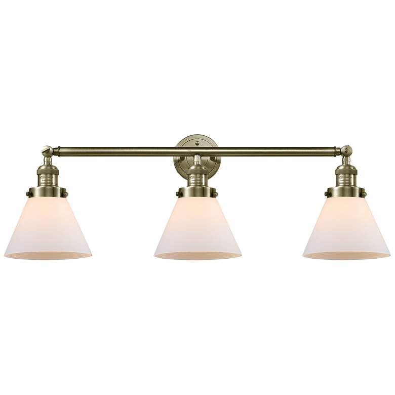 Image 1 Cone 3 Light 32" LED Bath Light - Antique Brass - Matte White Shade