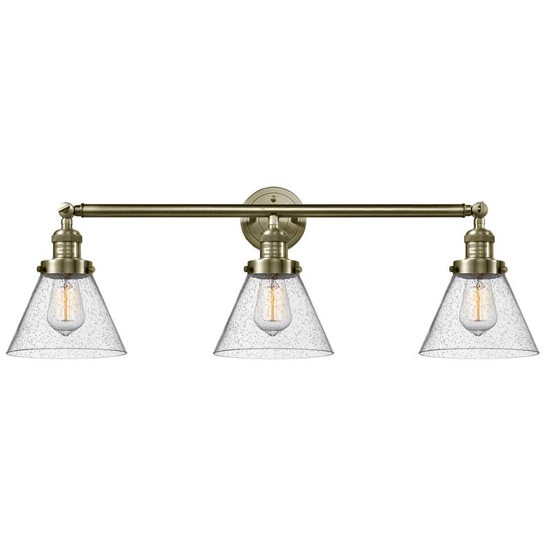 Image 1 Cone 3 Light 32" LED Bath Light - Antique Brass - Seedy Shade