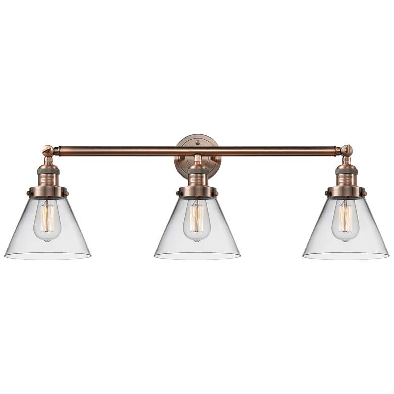 Image 1 Cone 3 Light 32" LED Bath Light - Antique Copper - Clear Shade