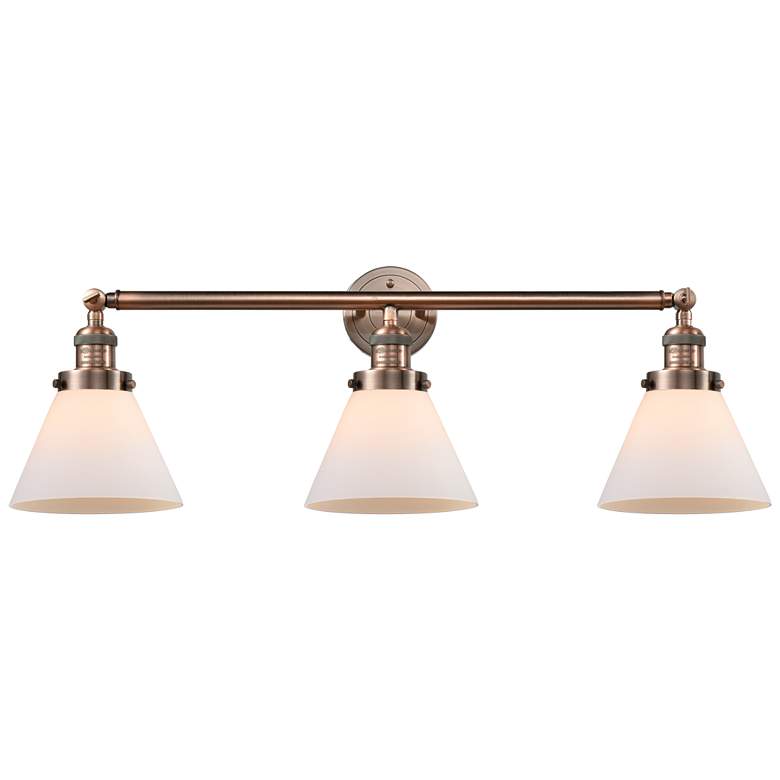 Image 1 Cone 3 Light 32" LED Bath Light - Antique Copper - Matte White Shade
