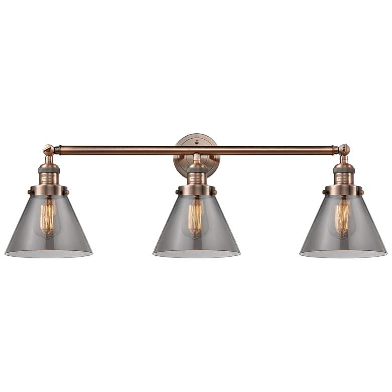 Image 1 Cone 3 Light 32" LED Bath Light - Antique Copper - Plated Smoke Shade