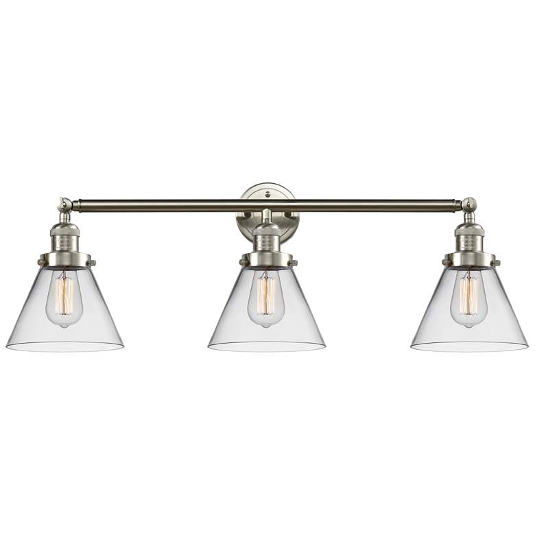 Image 1 Cone 3 Light 32" LED Bath Light - Brushed Satin Nickel - Clear Shade