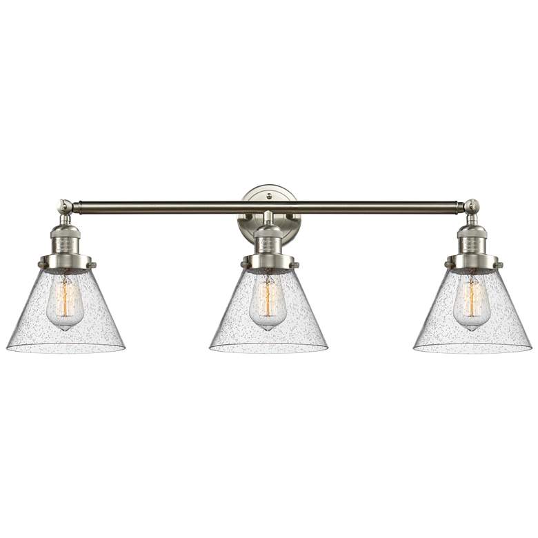 Image 1 Cone 3 Light 32" LED Bath Light - Brushed Satin Nickel - Seedy Shade