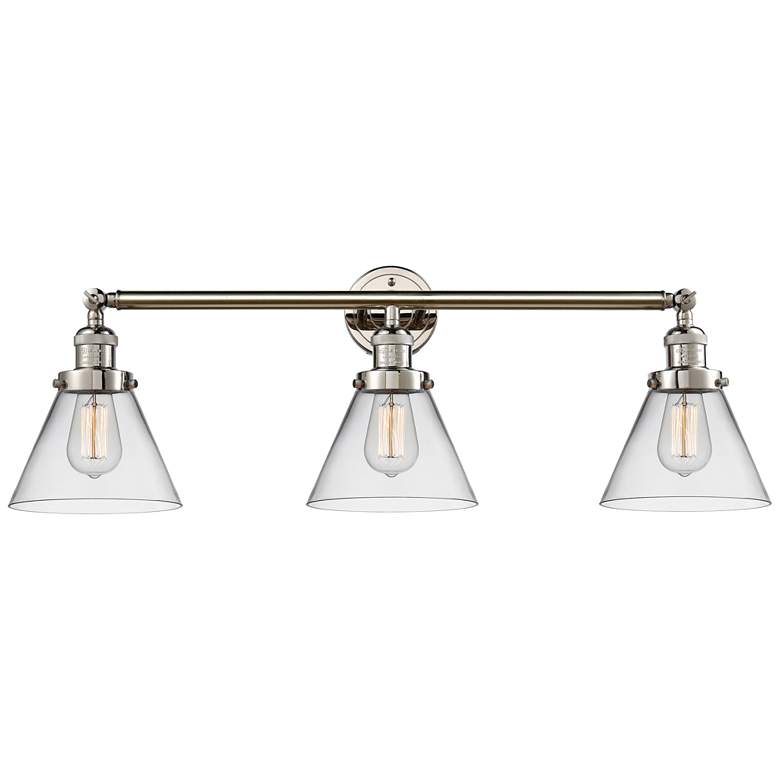 Image 1 Cone 3 Light 32" LED Bath Light - Polished Nickel - Clear Shade