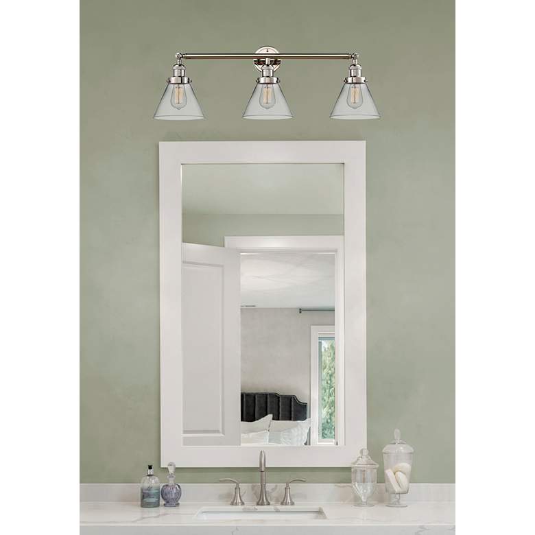 Image 3 Cone 3 Light 32" LED Bath Light - Polished Nickel - Clear Shade more views
