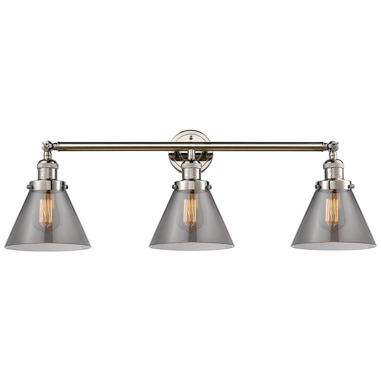 Image 1 Cone 3 Light 32" LED Bath Light - Polished Nickel - Plated Smoke Shade