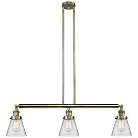 Image1 of Cone 3 Light 39" Island Light - Antique Brass - Clear Shade