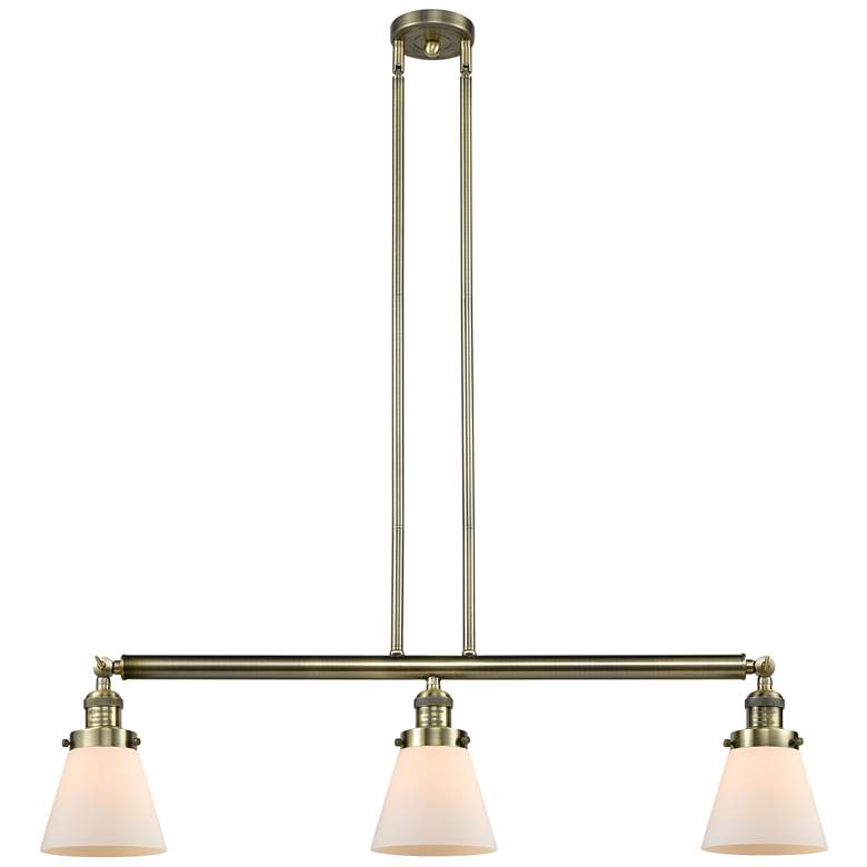Image 1 Cone 3 Light 39" Island Light - Antique Brass - Matte White Shade