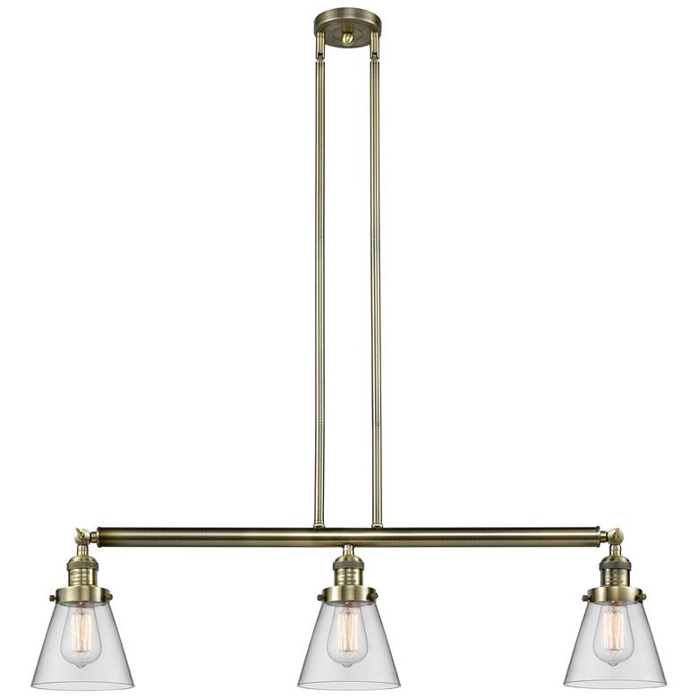 Image 1 Cone 3 Light 39" LED Island Light - Antique Brass - Clear Shade