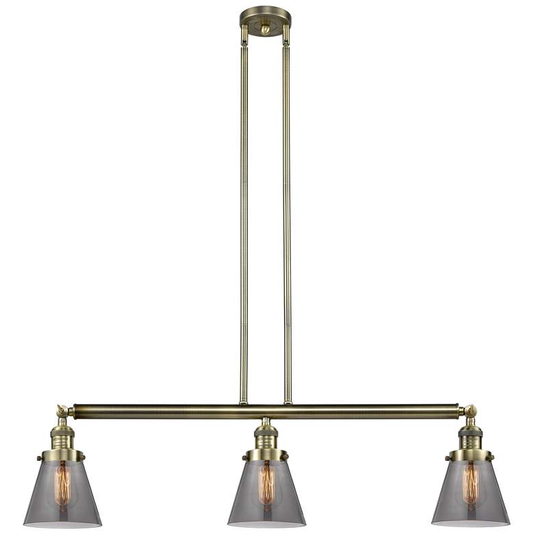 Image 1 Cone 3 Light 39" LED Island Light - Antique Brass - Plated Smoke Shad