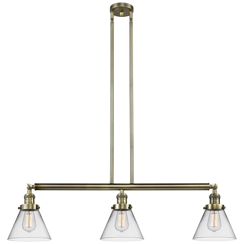 Image 1 Cone 3 Light 40" Island Light - Antique Brass - Clear Shade