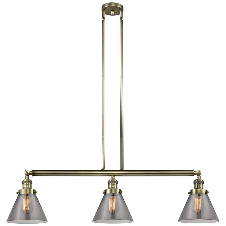 Image 1 Cone 3 Light 40" Island Light - Antique Brass - Plated Smoke Shade