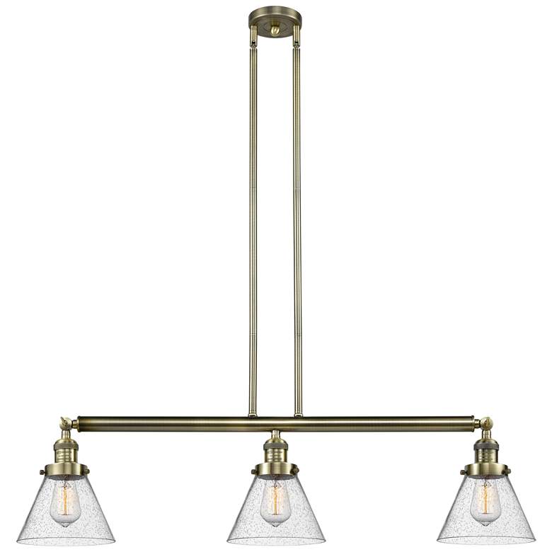 Image 1 Cone 3 Light 40" LED Island Light - Antique Brass - Seedy Shade