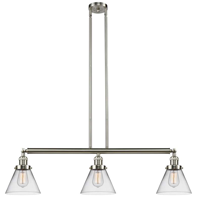 Image 1 Cone 3 Light 40" LED Island Light - Brushed Satin Nickel - Clear Shad