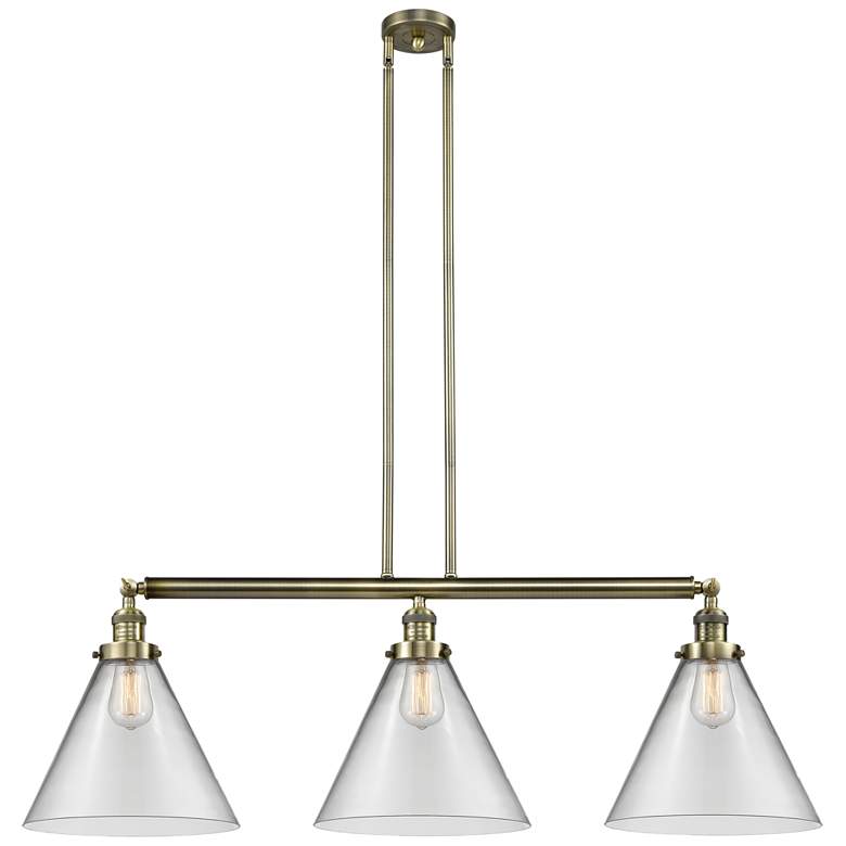 Image 1 Cone 3 Light 44" LED Island Light - Antique Brass - Clear Shade