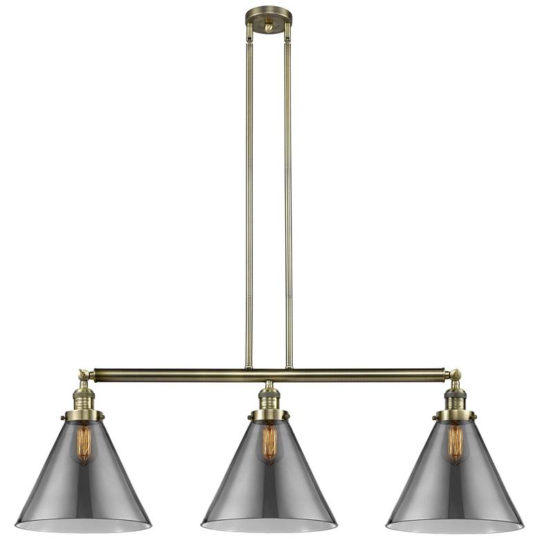 Image 1 Cone 3 Light 44" LED Island Light - Antique Brass - Plated Smoke Shad