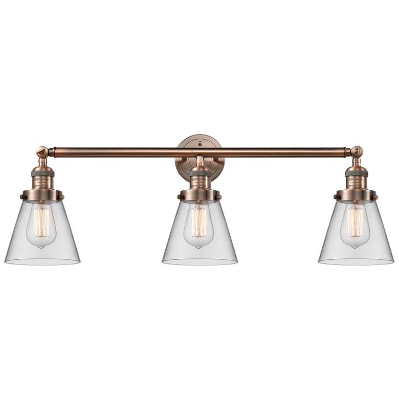 Image 1 Cone 30" 3-Light Antique Copper Bath Light w/ Clear Shade