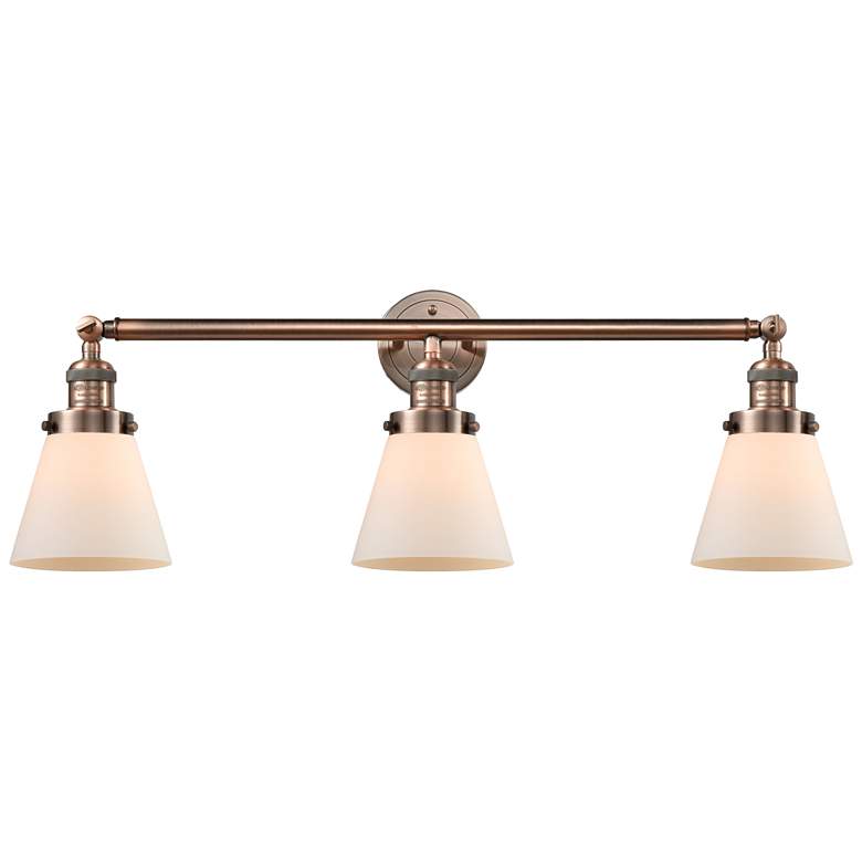 Image 1 Cone 30" 3-Light Antique Copper Bath Light w/ Matte White Shade
