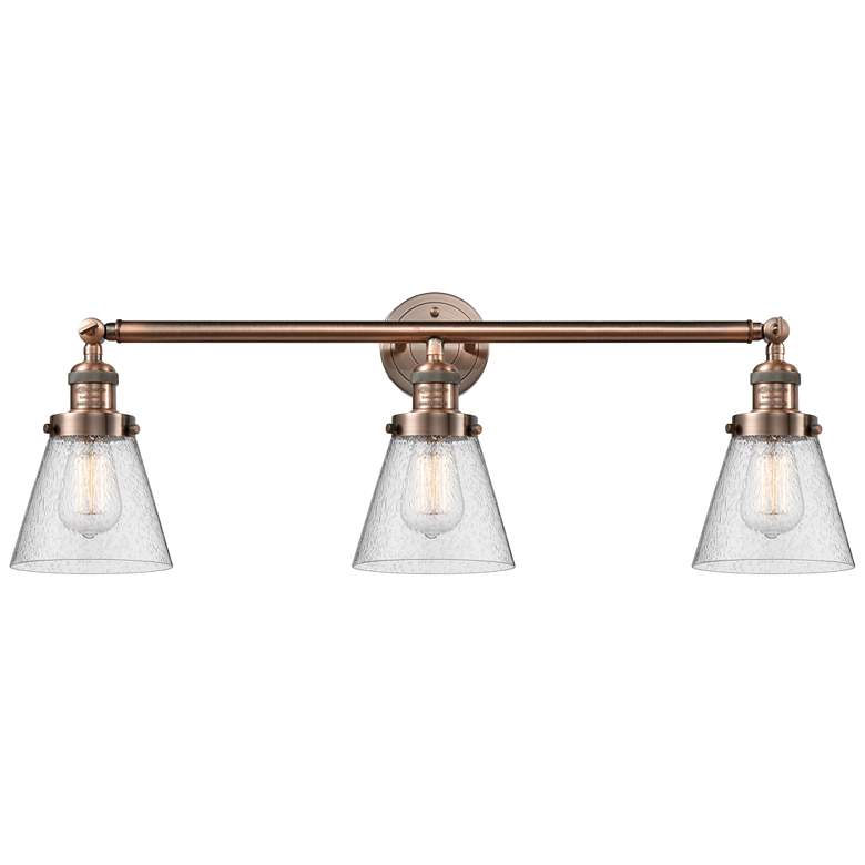 Image 1 Cone 30" 3-Light Antique Copper Bath Light w/ Seedy Shade
