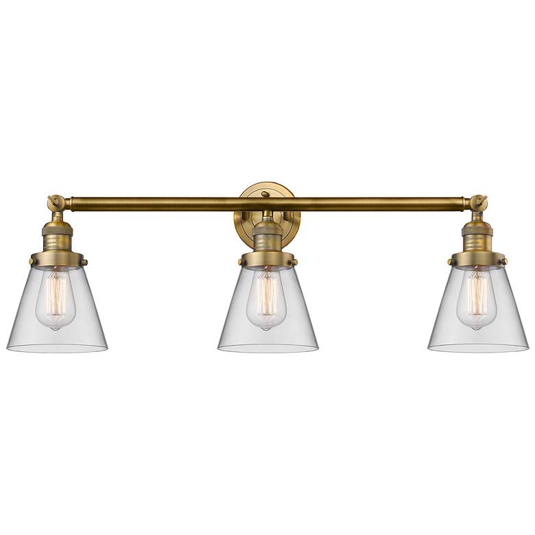 Image 1 Cone 30" 3-Light Brushed Brass Bath Light w/ Clear Shade