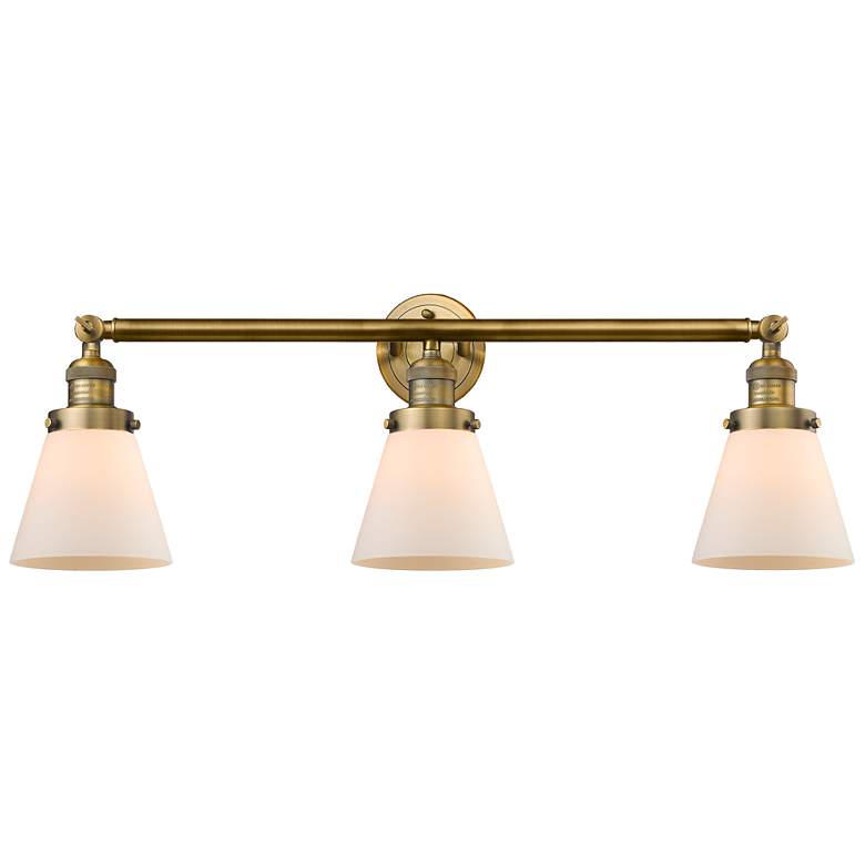 Image 1 Cone 30" 3-Light Brushed Brass Bath Light w/ Matte White Shade