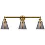 Cone 30" 3-Light Brushed Brass Bath Light w/ Plated Smoke Shade