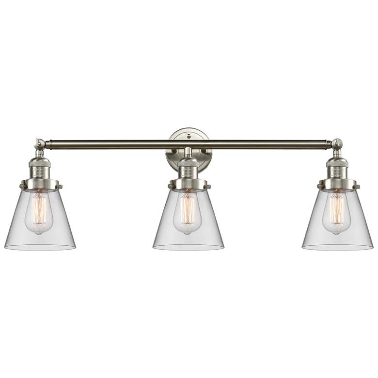 Image 1 Cone 30" 3-Light Brushed Satin Nickel Bath Light w/ Clear Shade