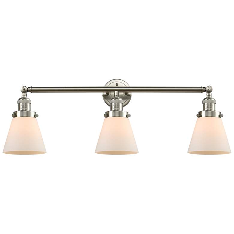 Image 1 Cone 30" 3-Light Brushed Satin Nickel Bath Light w/ Matte White Shade