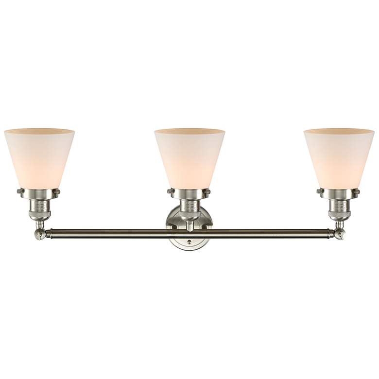Image 2 Cone 30" 3-Light Brushed Satin Nickel Bath Light w/ Matte White Shade more views