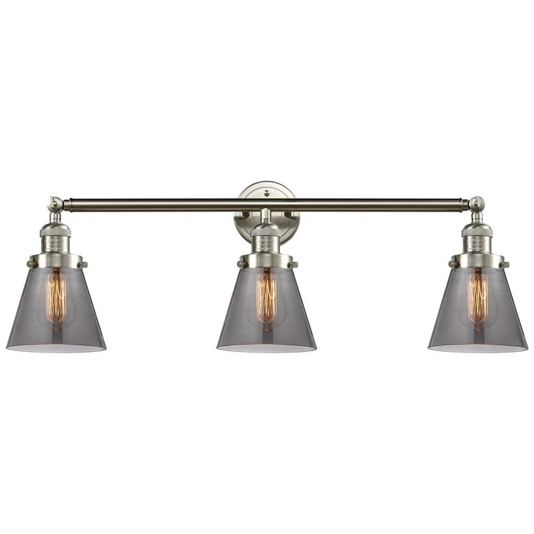 Image 1 Cone 30" 3-Light Brushed Satin Nickel Bath Light w/ Plated Smoke Shade