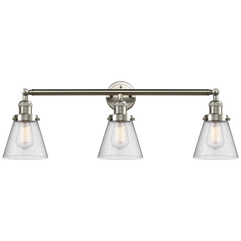 Image 1 Cone 30" 3-Light Brushed Satin Nickel Bath Light w/ Seedy Shade